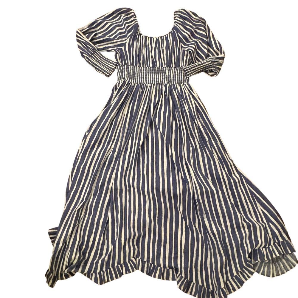 Anthro Striped Smocked Sweetheart Midi Dress M - Picture 4 of 8